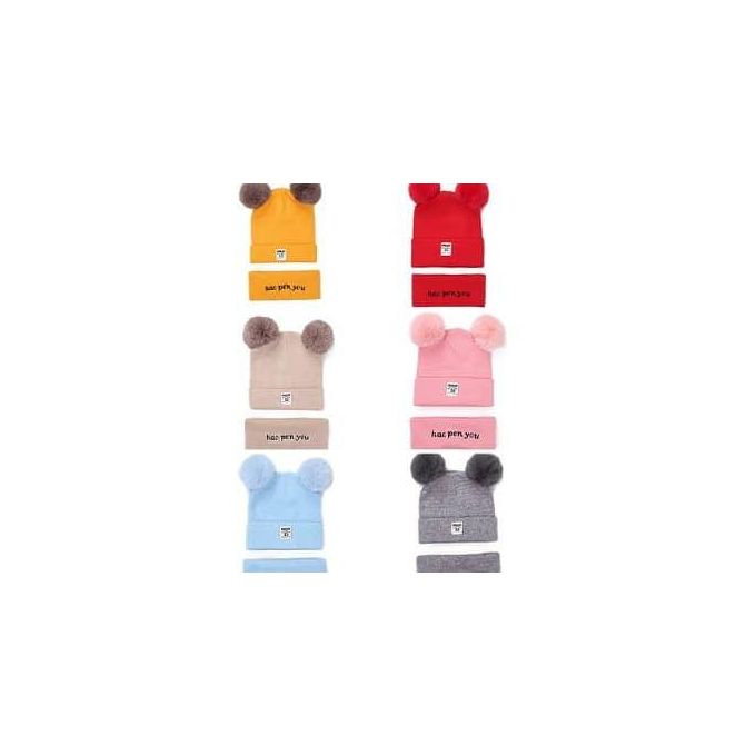 2 Pcs Baby Toddler Winter Hat and Scarf Set | 100% Cotton Knit Earflap Beanie with Pom Pom & Scarf | for Boys & Girls 3M-4 Years