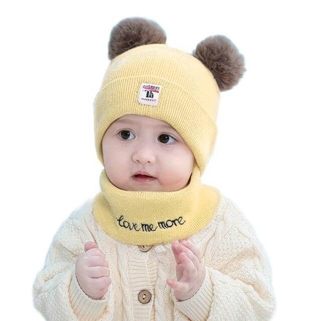 Baby Winter Hat and Scarf Set | Soft Wool Acrylic Monkey Beanie & Neck Scarf | Unisex for Boys & Girls (6 Months - 3 Years)