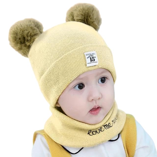 Baby Winter Hat and Scarf Set | Soft Wool Acrylic Monkey Beanie & Neck Scarf | Unisex for Boys & Girls (6 Months - 3 Years)