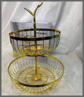 2-Tier Fruit Basket – Golden Metal Stand for Countertop | Kitchen & Dining Room Storage Organizer