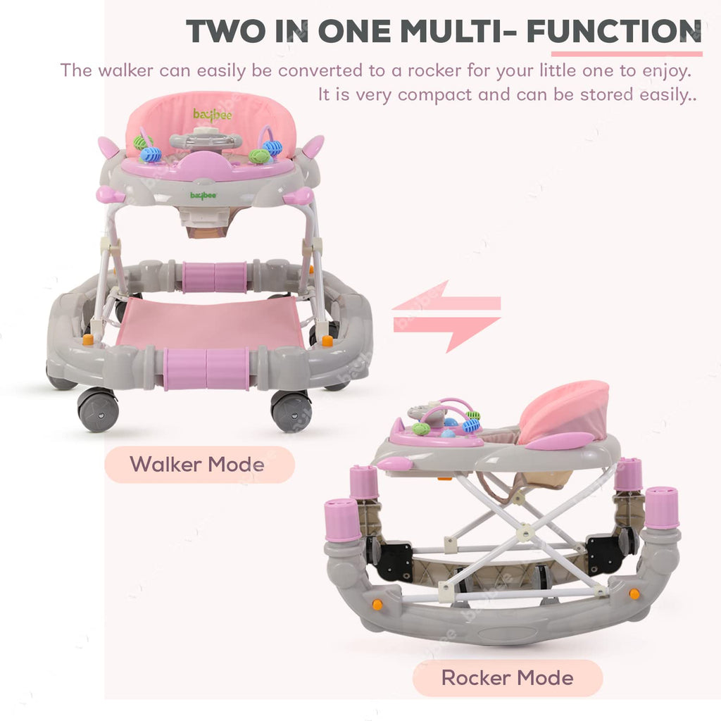 Baybee 2-in-1 Baby Walker with Rocker | 3 Height Adjustable, Foldable & Musical | Activity Walker for Babies 6-18 Months (Up to 10kg)