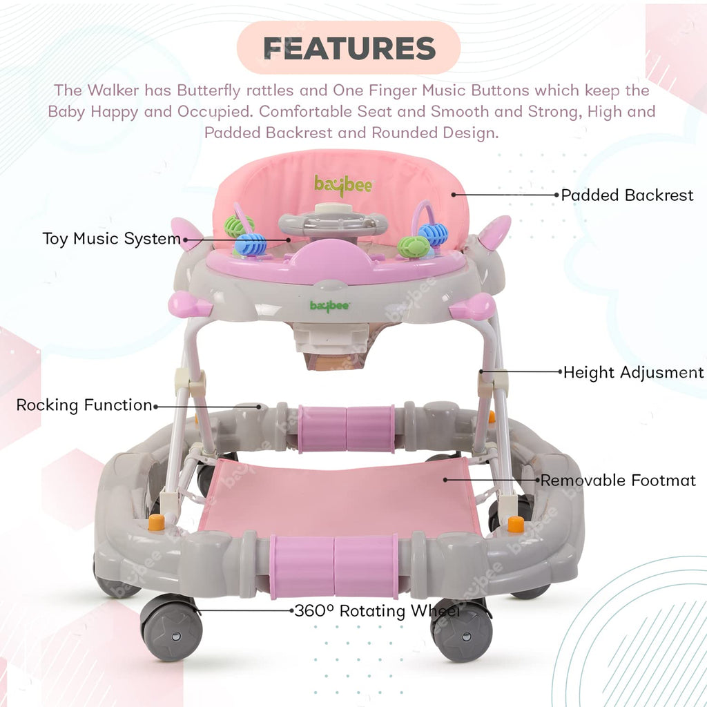 Baybee 2-in-1 Baby Walker with Rocker | 3 Height Adjustable, Foldable & Musical | Activity Walker for Babies 6-18 Months (Up to 10kg)