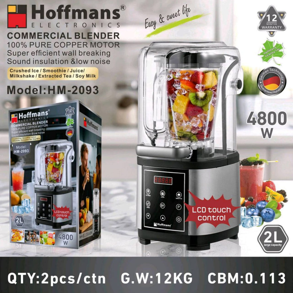 Hoffmans HM-2093 Commercial Blender 4800W – High Speed Smart Touch Ice Crusher Blender with Silence Cover
