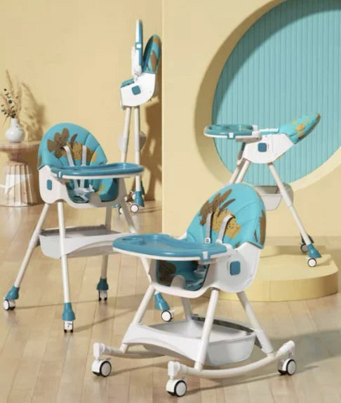 3-in-1 Convertible Baby High Chair | Foldable Rocking Chair with Lockable Wheels & Removable Trays | High Chair for Infants 3+ Months (Aden Green, Pink, Blue)