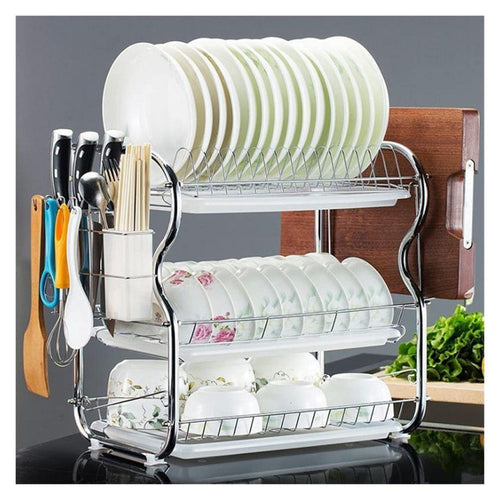 3-Tier Stainless Steel Dish Rack – Large Capacity Kitchen Dish Drainer - LIFE STORES UGANDA