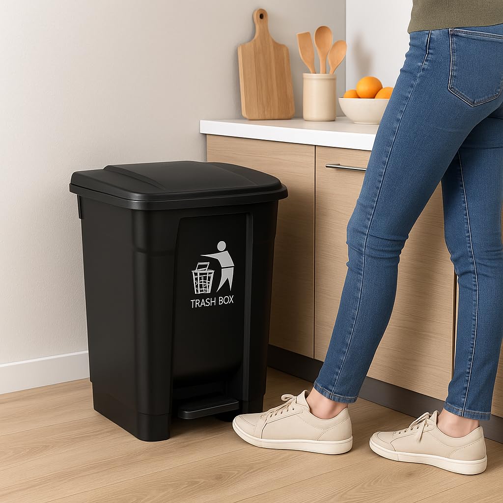 30L Pedal Trash Bin – Durable Plastic Dustbin with Lid, Hands-Free Foot Pedal Waste Bin for Kitchen & Office