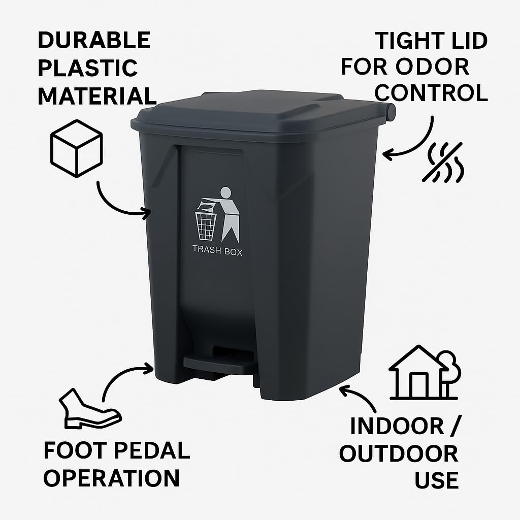 30L Pedal Trash Bin – Durable Plastic Dustbin with Lid, Hands-Free Foot Pedal Waste Bin for Kitchen & Office
