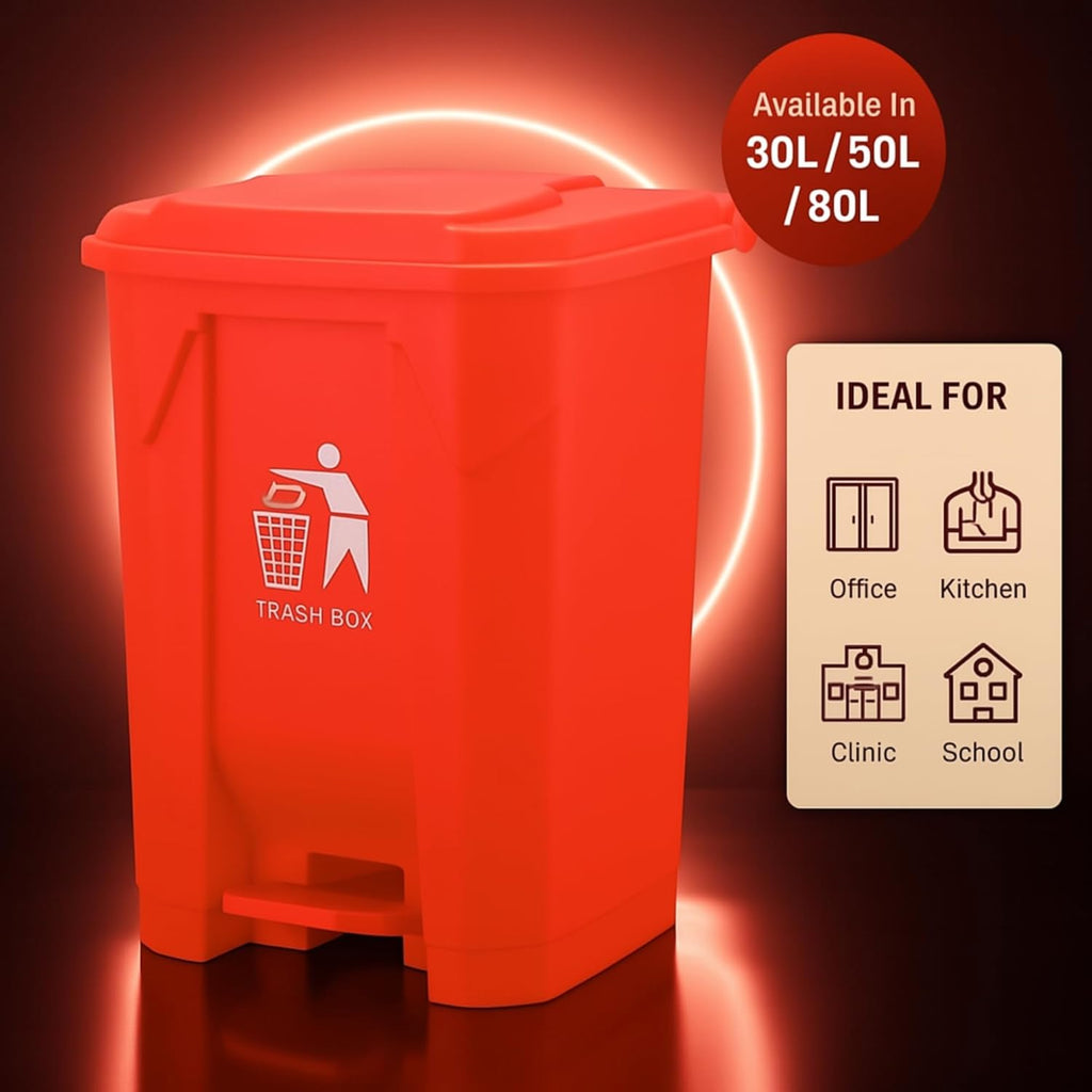 30L Pedal Trash Bin – Durable Plastic Dustbin with Lid, Hands-Free Foot Pedal Waste Bin for Kitchen & Office