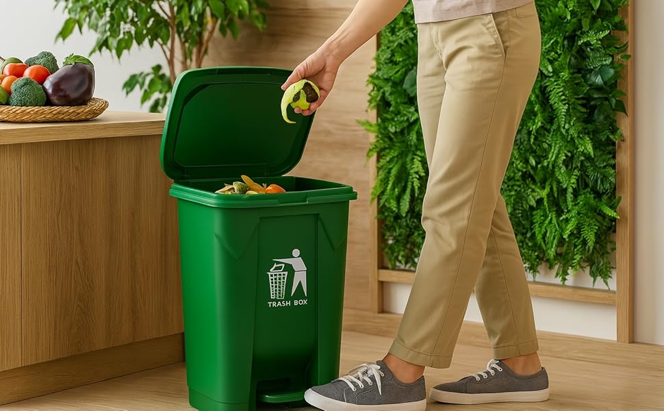 30L Pedal Trash Bin – Durable Plastic Dustbin with Lid, Hands-Free Foot Pedal Waste Bin for Kitchen & Office