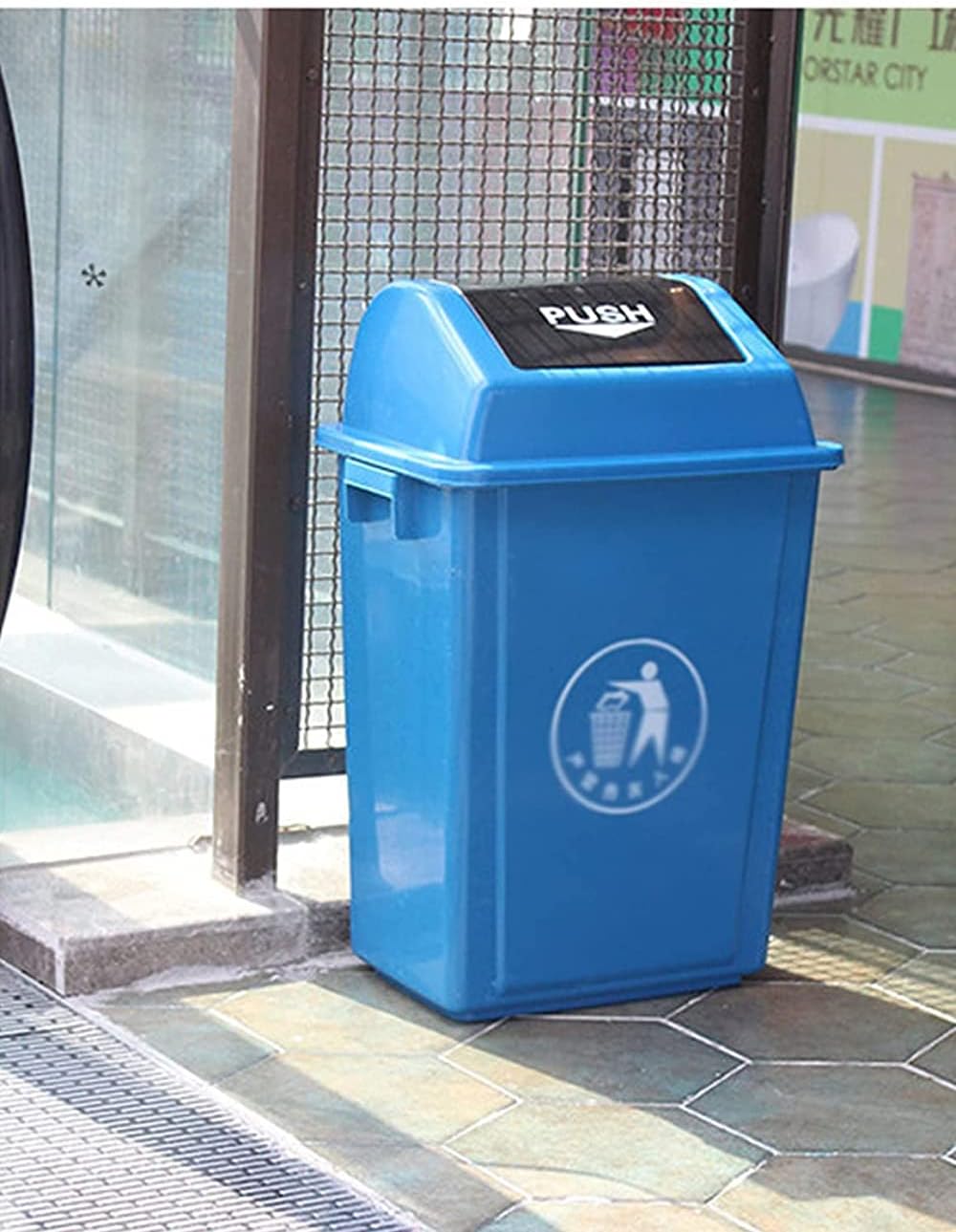 30L Slim Trash Bin with Lid – Plastic Push-Top Garbage Can, Space-Saving Household & Recycling Bin
