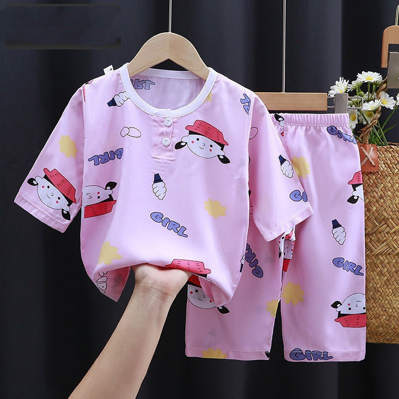 Summer Cartoon Cotton-Silk Pajamas for Kids – Ultra-Soft & Breathable Baby Clothes(Sizes 90–160) - LIFE STORES UGANDA