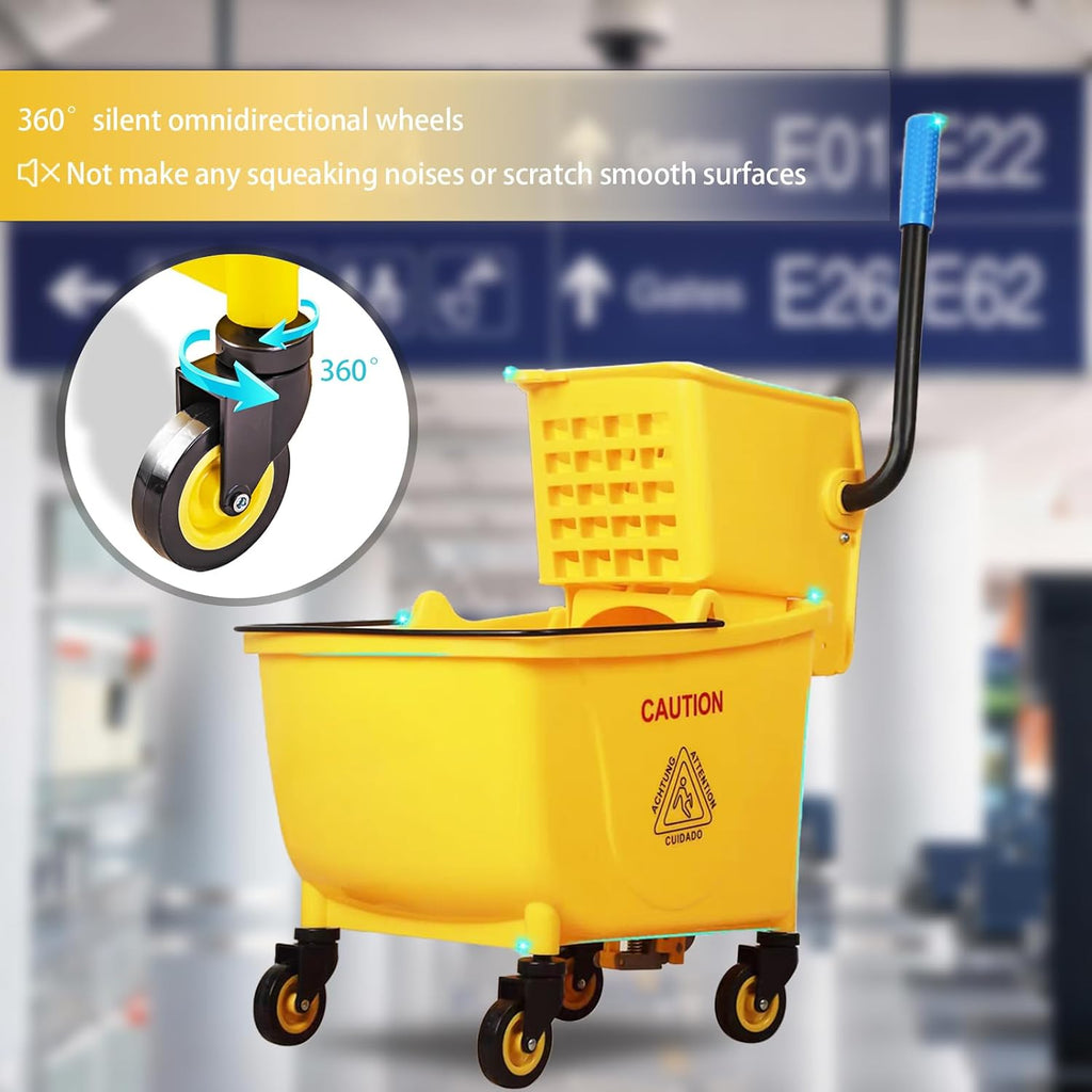 Heavy-Duty 32L Mop Bucket – Side-Press Wringer, Wheels & Industrial Mop for Fast, Efficient Cleaning