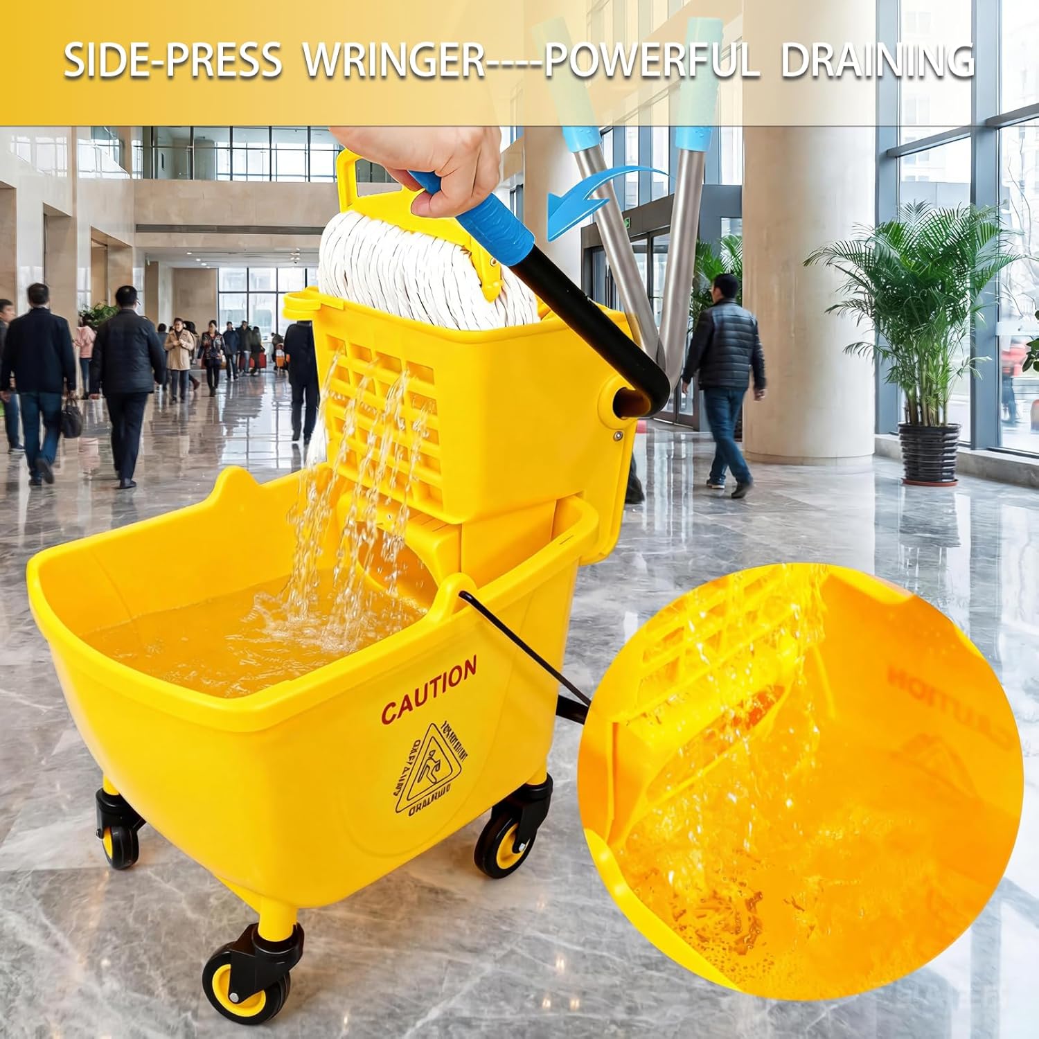 Heavy-Duty 32L Mop Bucket – Side-Press Wringer, Wheels & Industrial Mop for Fast, Efficient Cleaning