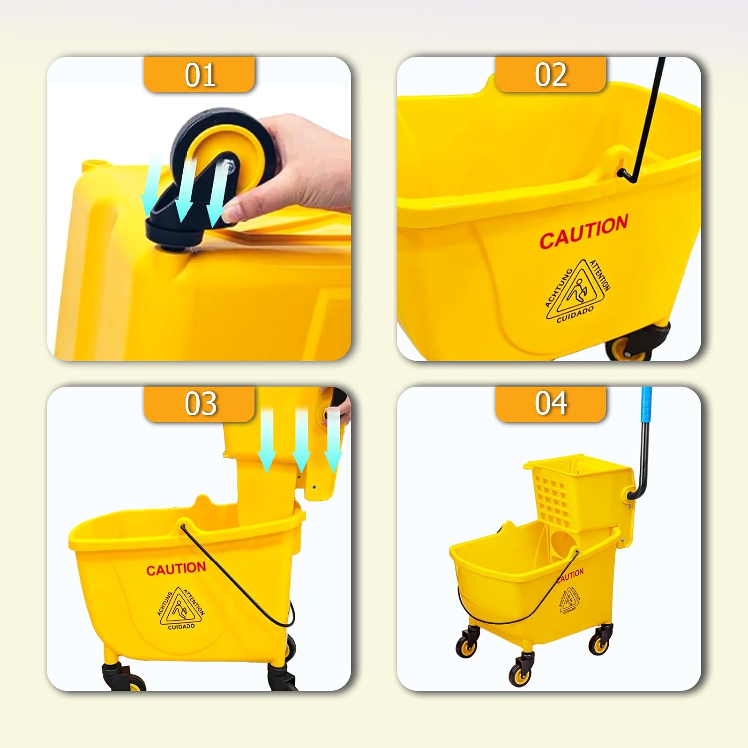 Heavy-Duty 32L Mop Bucket – Side-Press Wringer, Wheels & Industrial Mop for Fast, Efficient Cleaning
