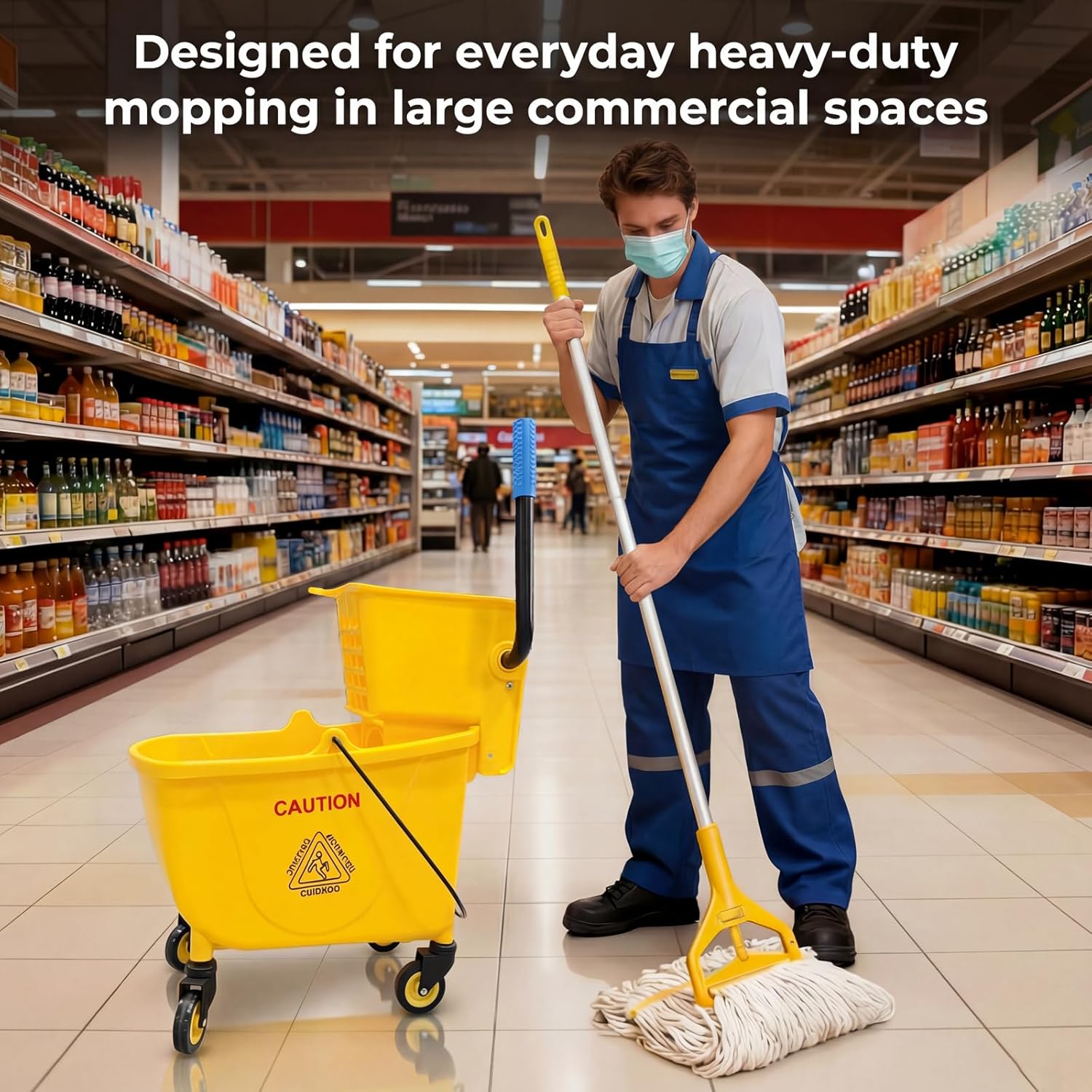 Heavy-Duty 32L Mop Bucket – Side-Press Wringer, Wheels & Industrial Mop for Fast, Efficient Cleaning