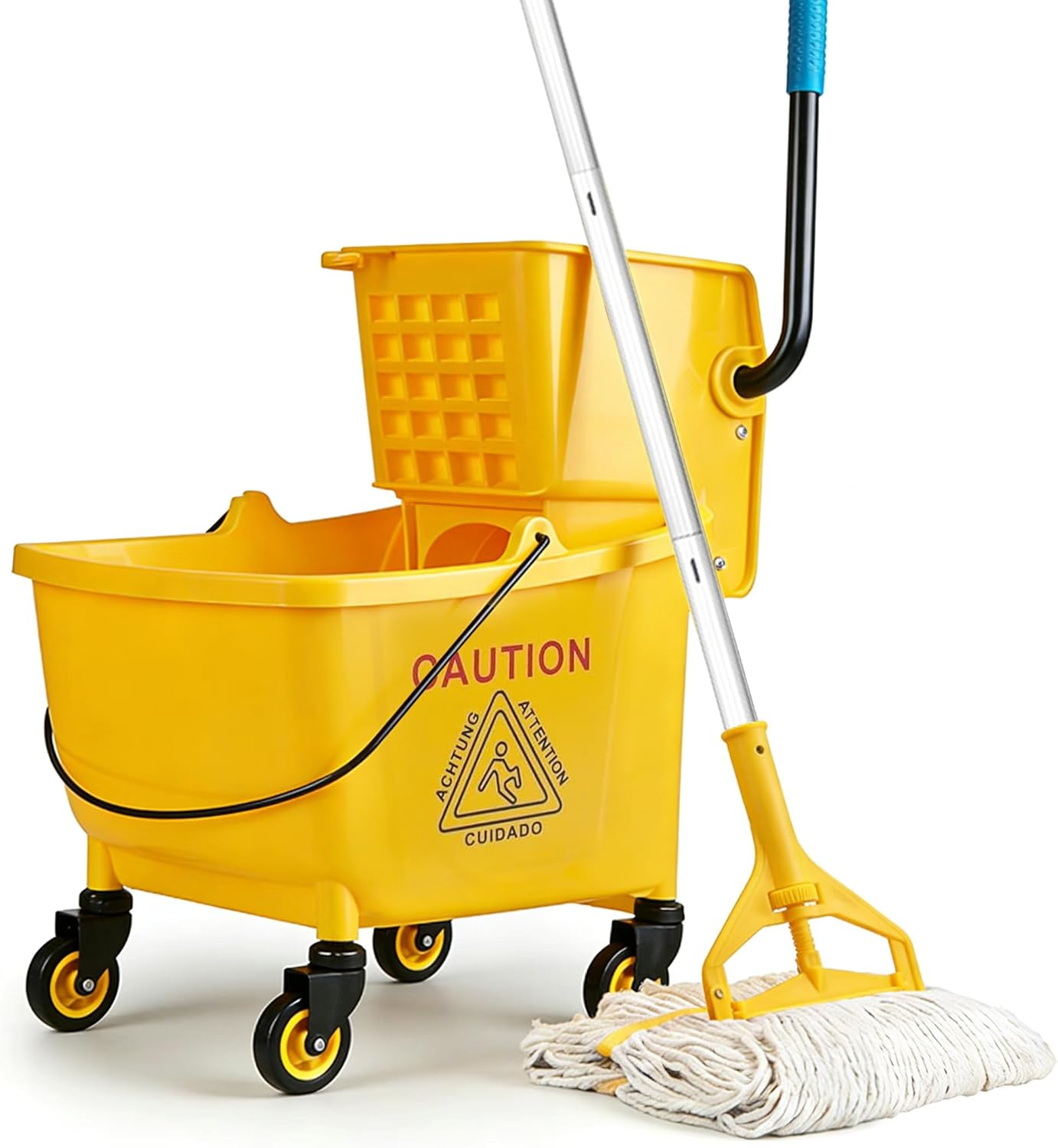 Heavy-Duty 32L Mop Bucket – Side-Press Wringer, Wheels & Industrial Mop for Fast, Efficient Cleaning