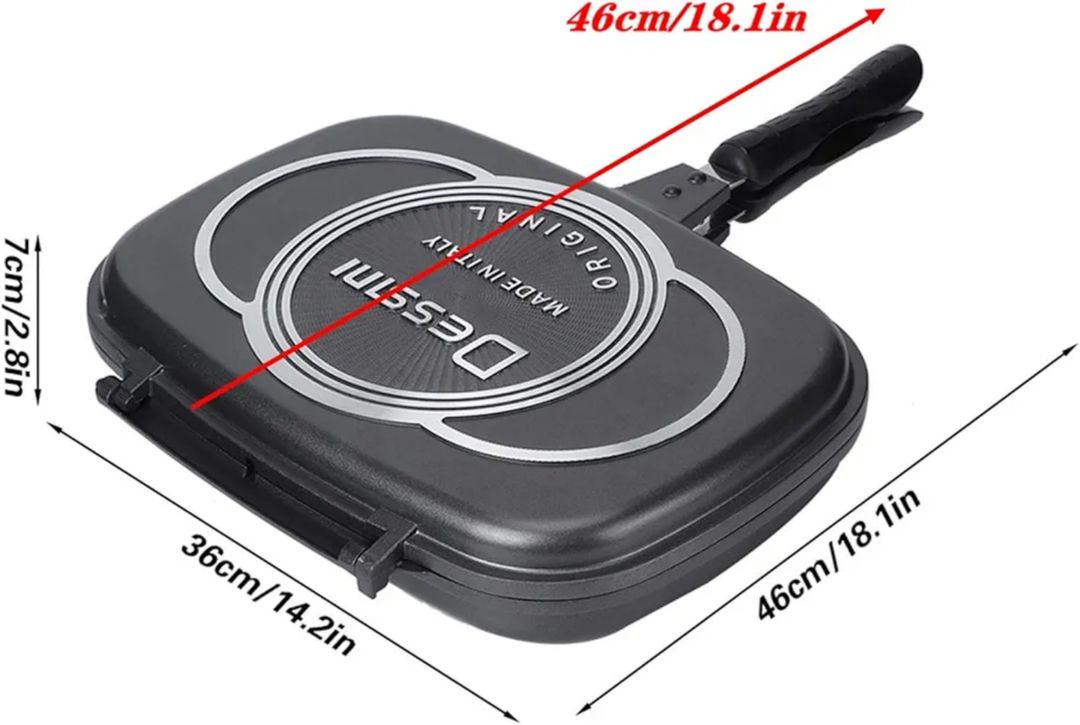 36cm Double-Sided Grill Pan – Non-Stick Die-Cast Aluminium, Smokeless Even Heat Cooking, All Cooktops