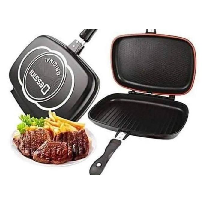 36cm Double-Sided Grill Pan – Non-Stick Die-Cast Aluminium, Smokeless Even Heat Cooking, All Cooktops