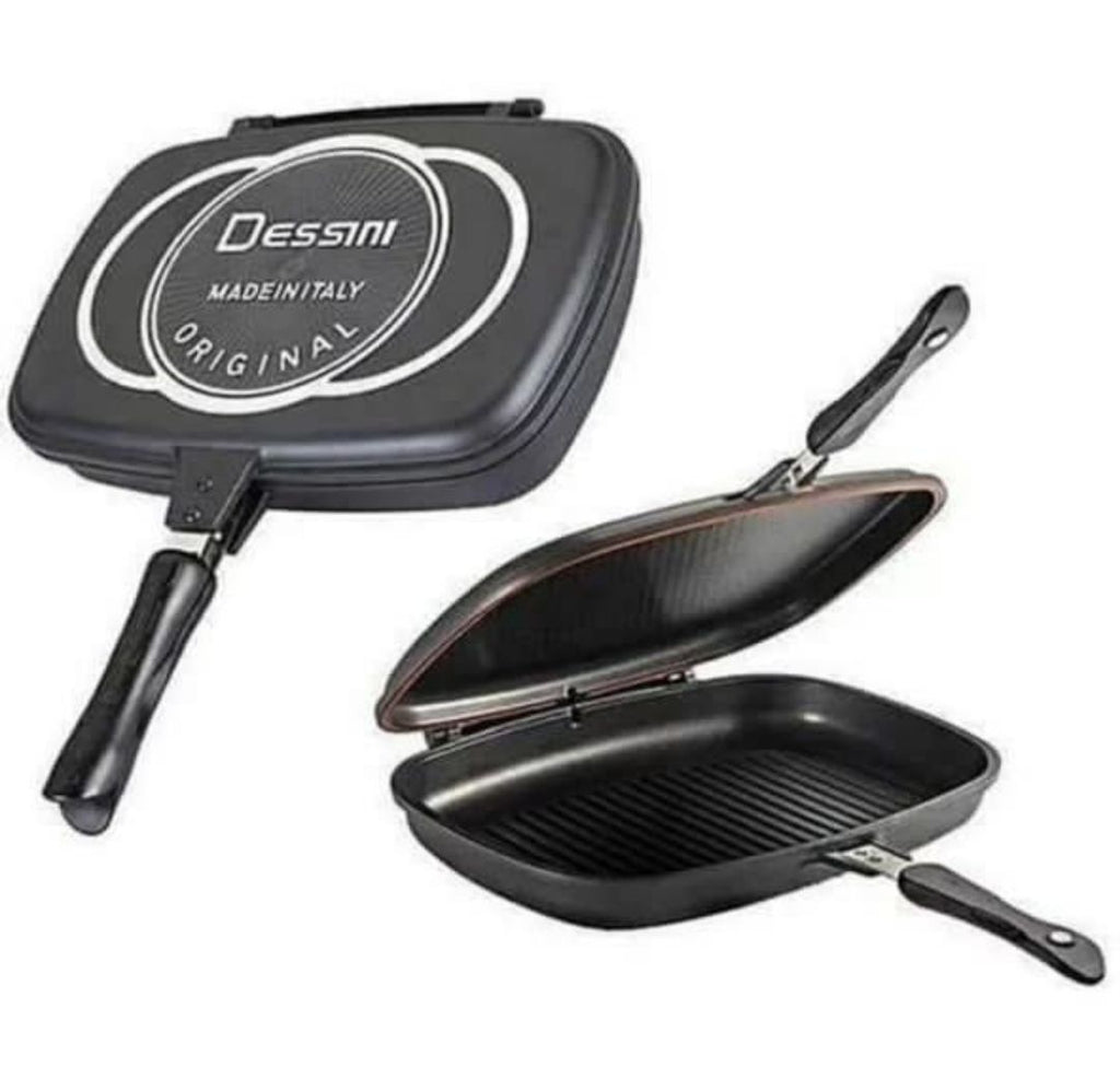 36cm Double-Sided Grill Pan – Non-Stick Die-Cast Aluminium, Smokeless Even Heat Cooking, All Cooktops