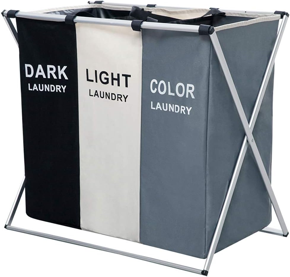 3-Section Laundry Basket – Foldable Hamper with Waterproof Oxford Bags