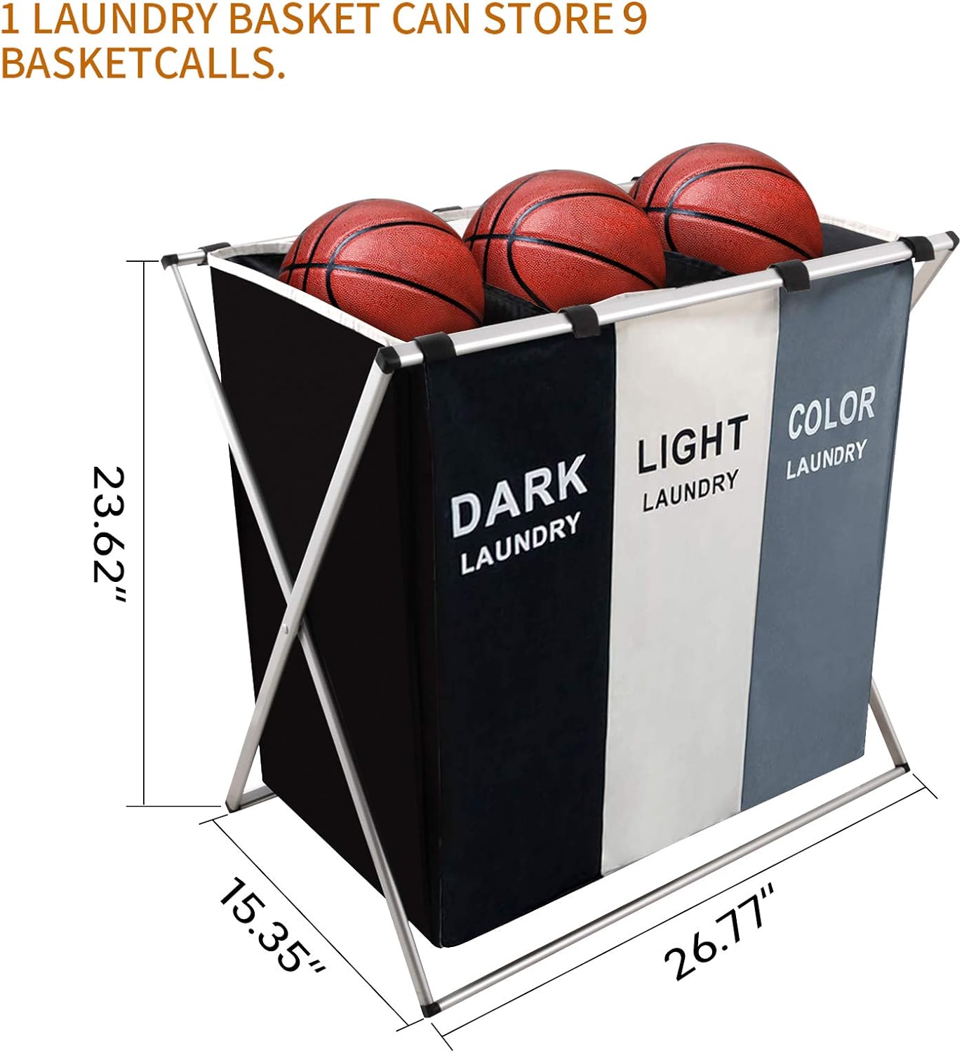 3-Section Laundry Basket – Foldable Hamper with Waterproof Oxford Bags