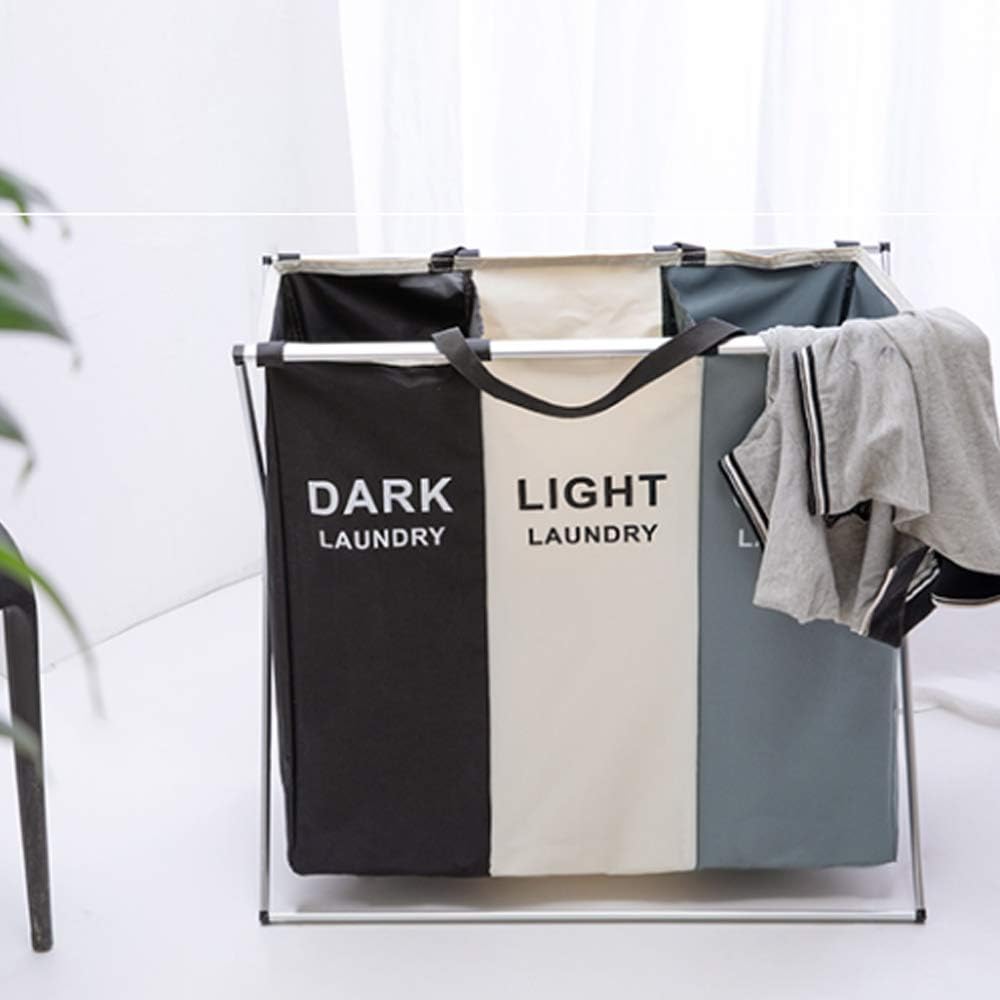 3-Section Laundry Basket – Foldable Hamper with Waterproof Oxford Bags