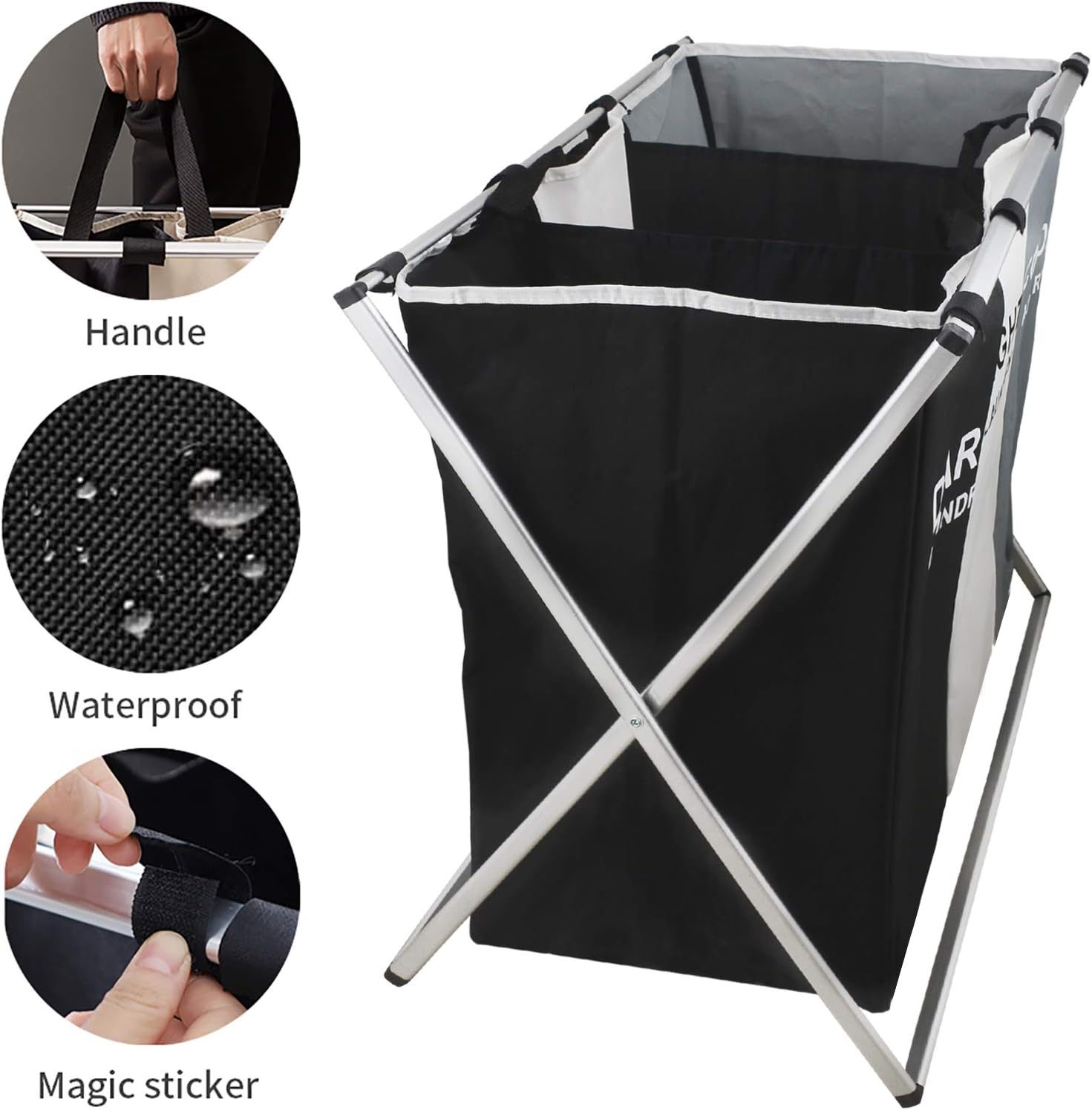 3-Section Laundry Basket – Foldable Hamper with Waterproof Oxford Bags