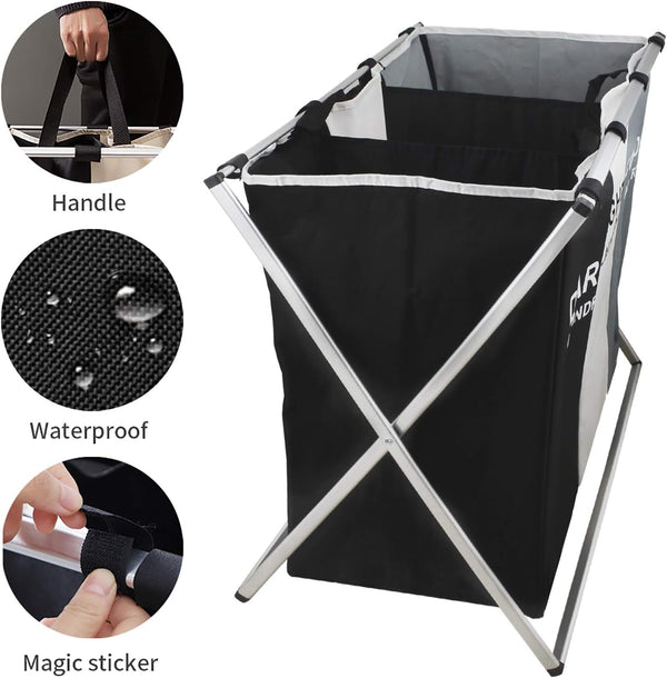 3-Section Laundry Basket – Foldable Hamper with Waterproof Oxford Bags