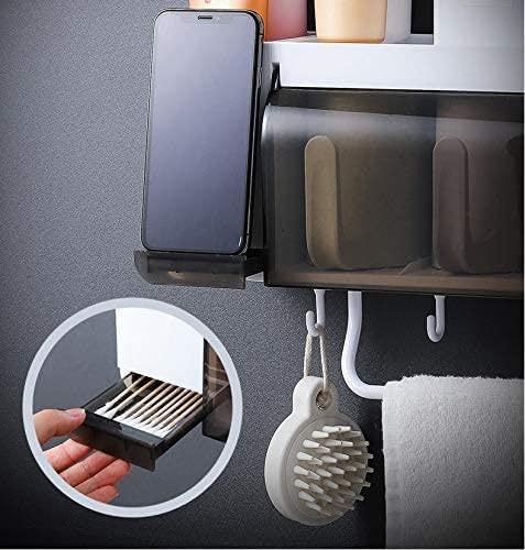 Multifunctional Bathroom Toothbrush Holder – Wall-Mounted Rack with Automatic Toothpaste Dispenser, 3 Cups, Towel Rod, and Dustproof Storage