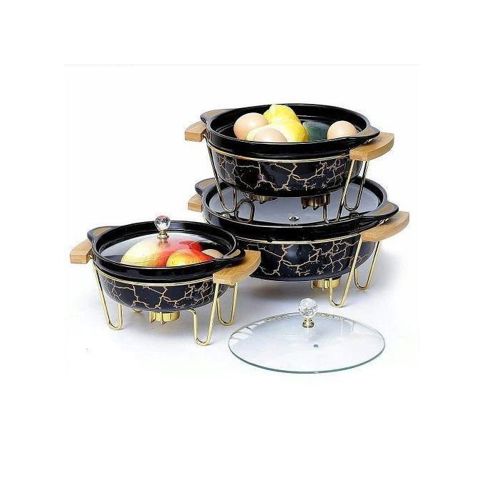 3PCS Ceramic Food Warmer Chafing Dish Set – Elegant Buffet Server with Candle Heating