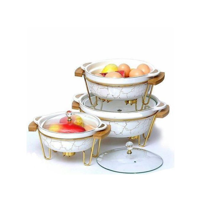 3PCS Ceramic Food Warmer Chafing Dish Set – Elegant Buffet Server with Candle Heating