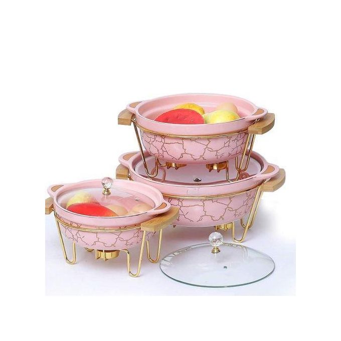 3PCS Ceramic Food Warmer Chafing Dish Set – Elegant Buffet Server with Candle Heating
