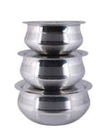 Stainless Steel Handi Set with Lids – 3-Piece Multi-Purpose Cooking Pots for Rice, Curry & Stews (Gas/Induction Safe)