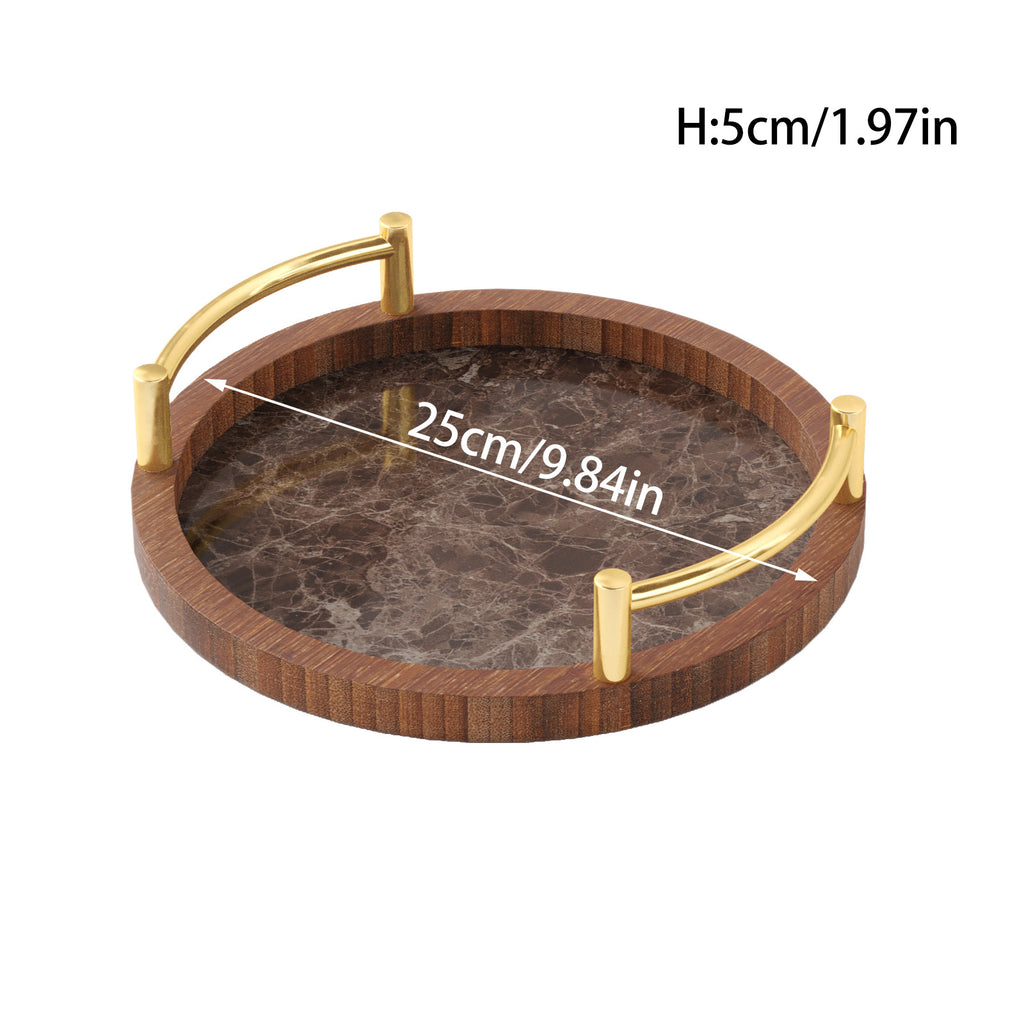 3 Piece Round Pallets Marble TableTop Decorative Serving Coffee Tea Bamboo Serving Tray With Handles Non-Waterproof