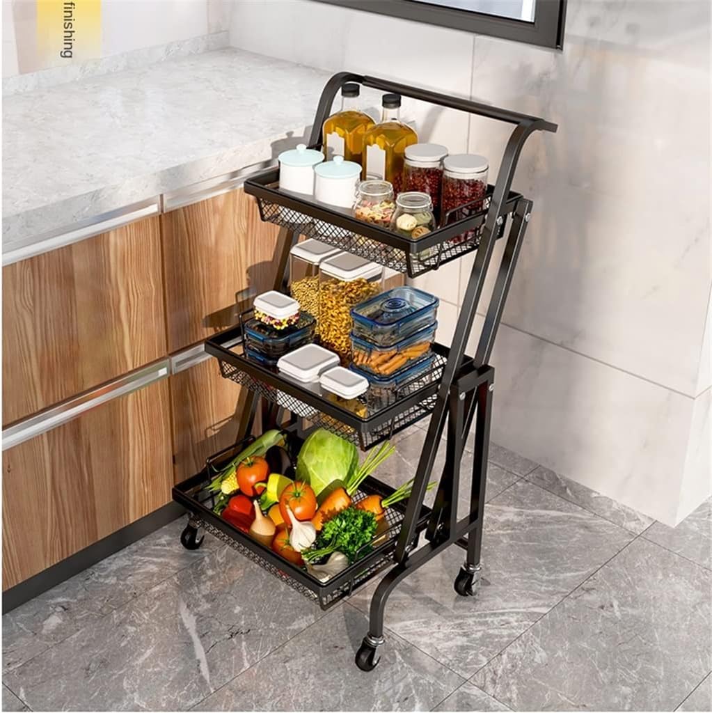 3-Tier Rolling Utility Cart – Multi-Angle Adjustable, Lockable Wheels, Heavy-Duty Storage for Kitchen, Bathroom & More