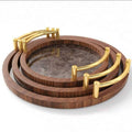 3 Piece Round Pallets Marble TableTop Decorative Serving Coffee Tea Bamboo Serving Tray With Handles Non-Waterproof