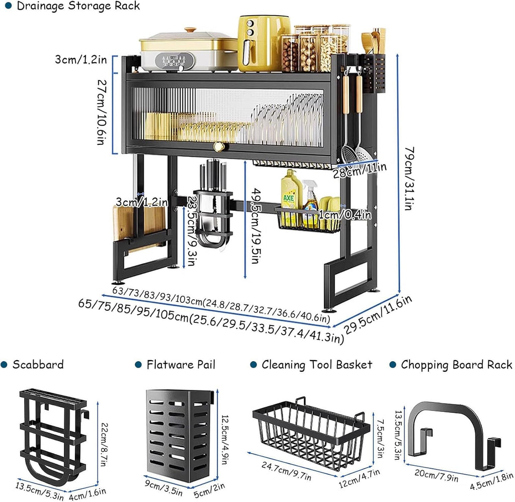 3 Tier Dish Drying Rack – Large Kitchen Dish Drainer with Cutlery Holder & Door Cover
