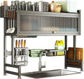 3 Tier Dish Drying Rack – Large Kitchen Dish Drainer with Cutlery Holder & Door Cover