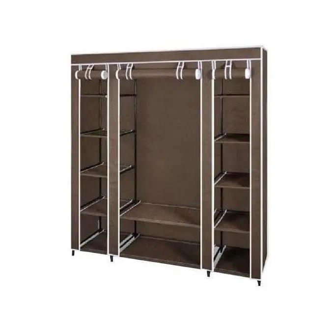 3-Column Metallic Frame Wardrobe - Steel Closet Organizer with Adjustable Shelves