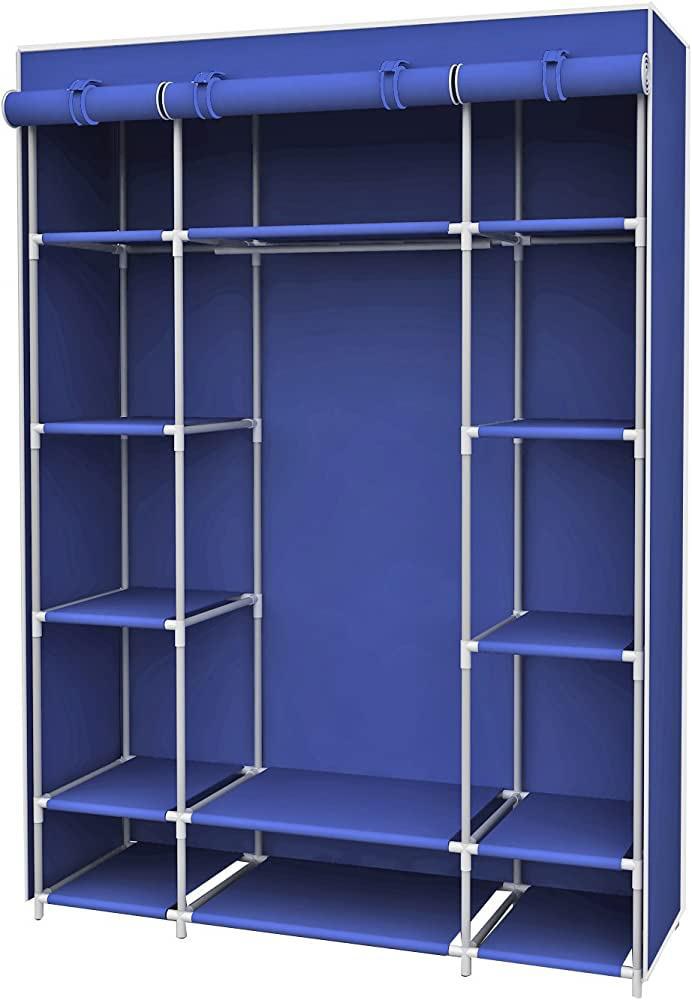 3-Column Metallic Frame Wardrobe - Steel Closet Organizer with Adjustable Shelves