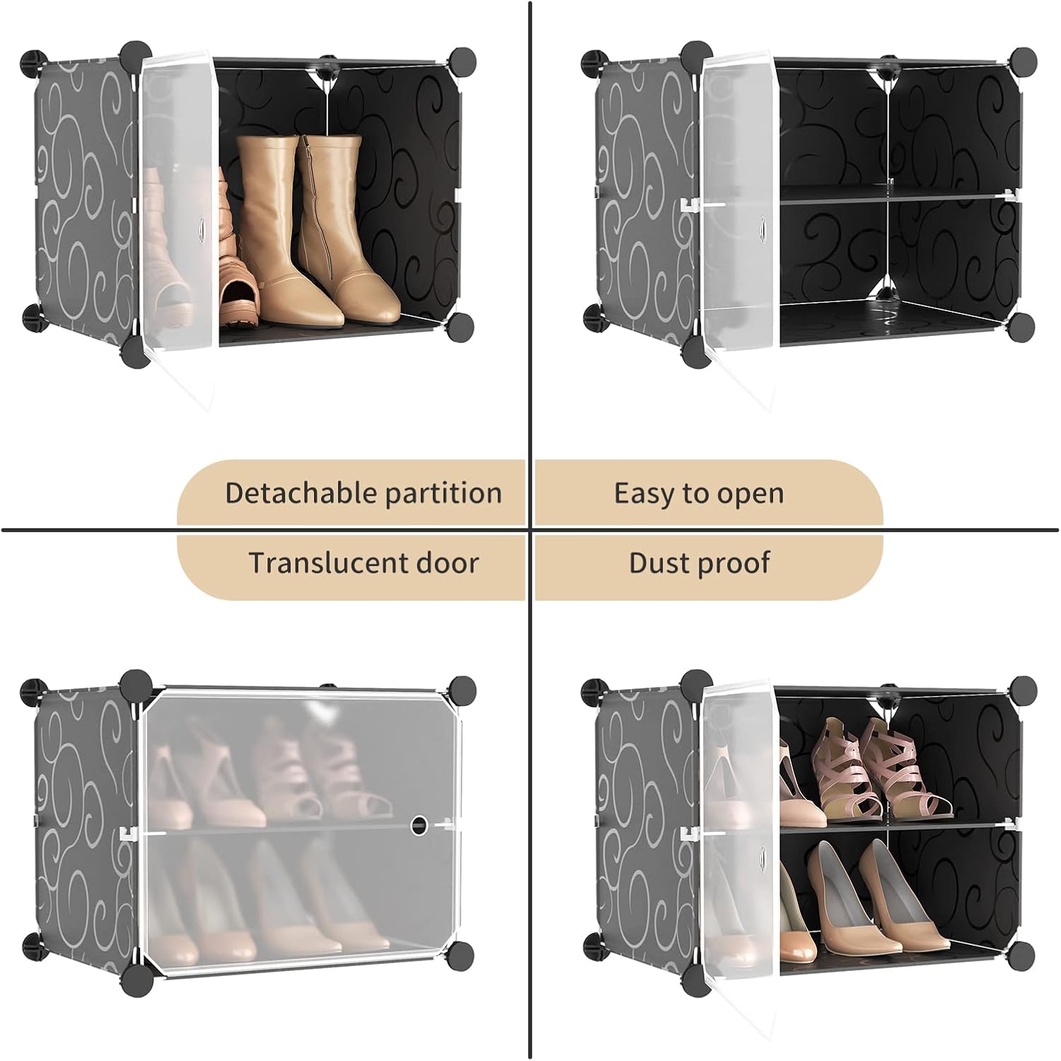 Portable Shoe Rack Organizer with Door - 48 Pair Storage Cabinet, Stackable Plastic Shoe Shelf with Easy Assembly