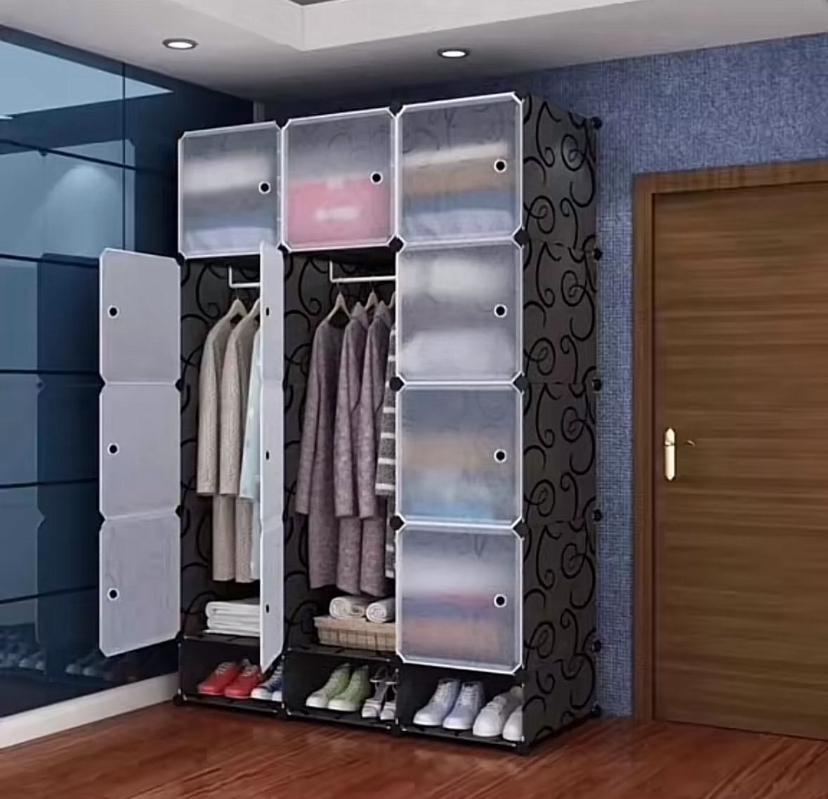 3-Column Plastic Closet Organizer - Large Capacity Waterproof Wardrobe with Easy Assembly