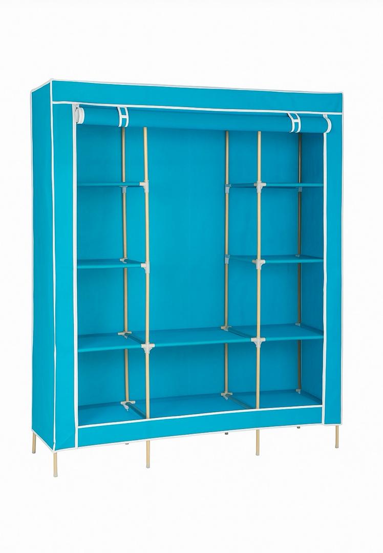 3-Column Wooden Frame Wardrobe - Solid Wood Closet Organizer with Adjustable Shelves