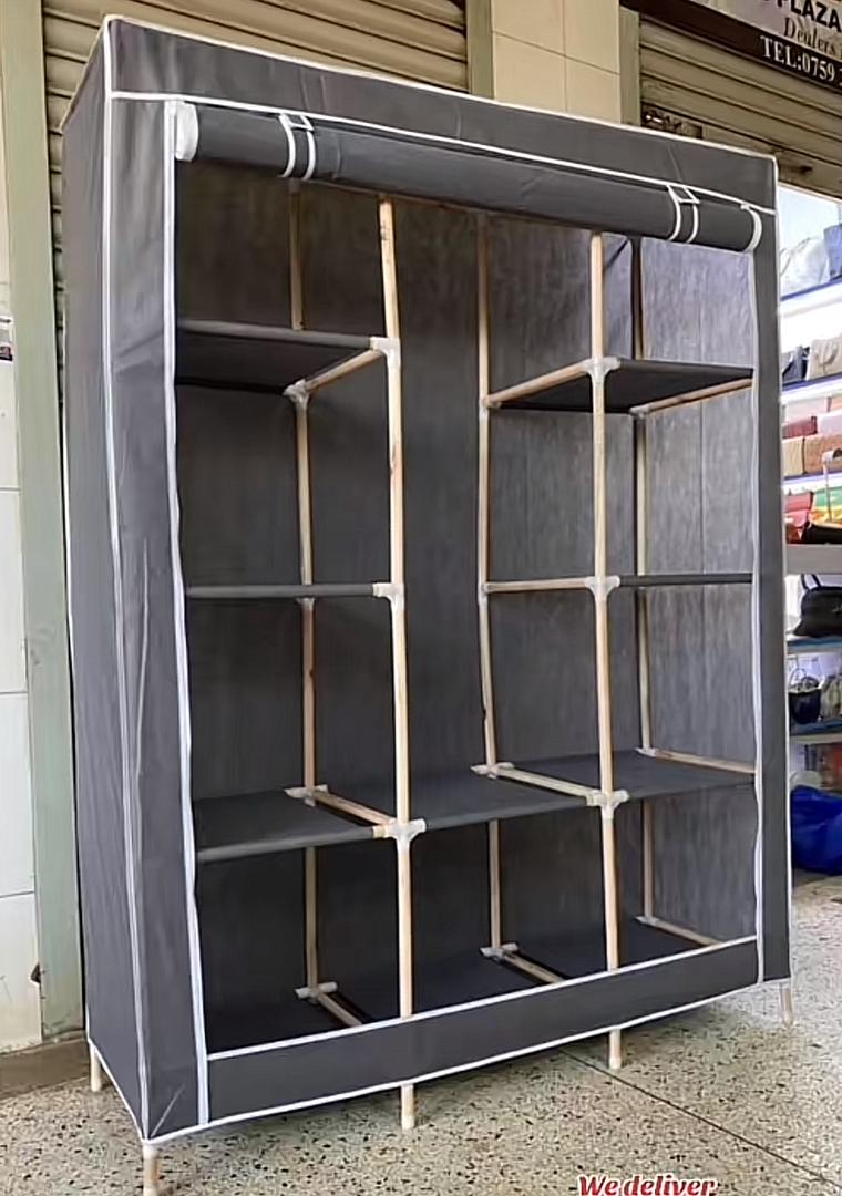 3-Column Wooden Frame Wardrobe - Solid Wood Closet Organizer with Adjustable Shelves