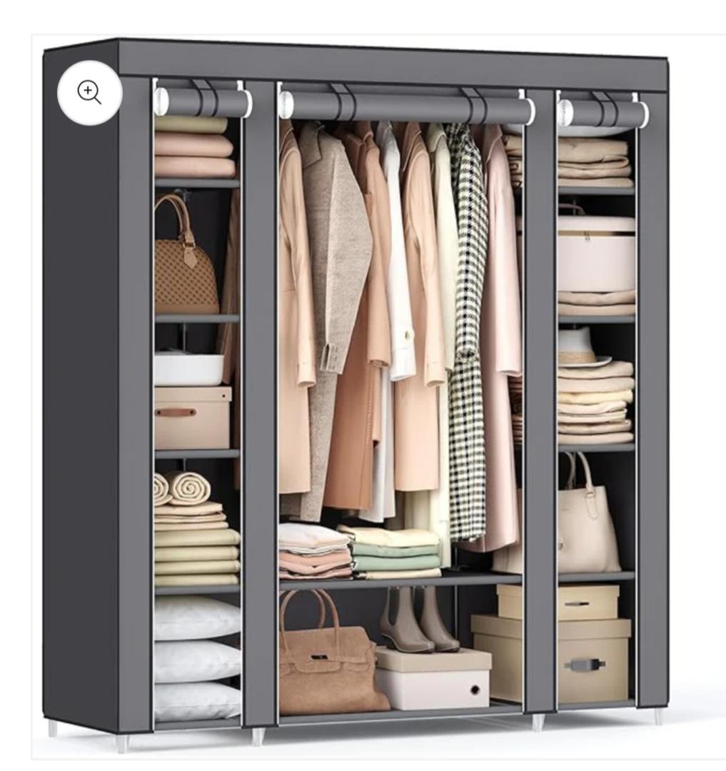 3-Column Wooden Frame Wardrobe - Solid Wood Closet Organizer with Adjustable Shelves
