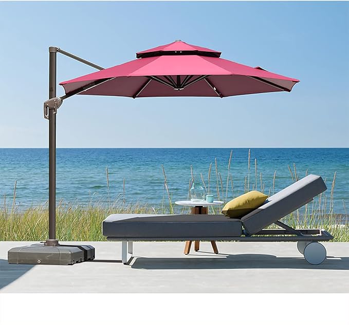 3M Adjustable Cantilever Garden Umbrella with 100L Water Base – 360° Rotating Outdoor Parasol UV Protection