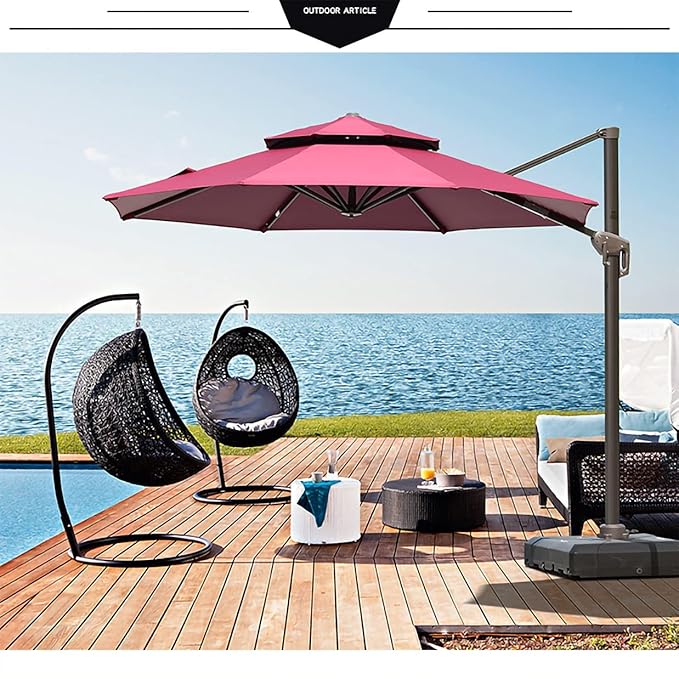 3M Adjustable Cantilever Garden Umbrella with 100L Water Base – 360° Rotating Outdoor Parasol UV Protection