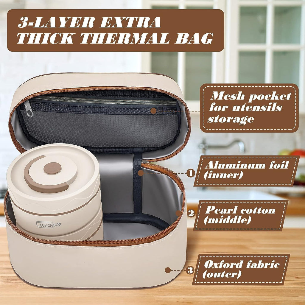 4-Piece Stackable Insulated Bento Lunch Box Set with Thermal Carry Bag – Leakproof Stainless Steel Food Containers for School, Work & Travel