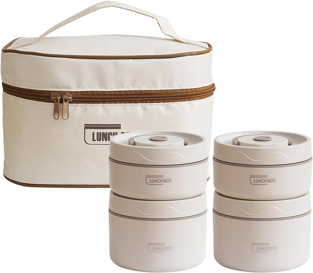 4-Piece Stackable Insulated Bento Lunch Box Set with Thermal Carry Bag – Leakproof Stainless Steel Food Containers for School, Work & Travel