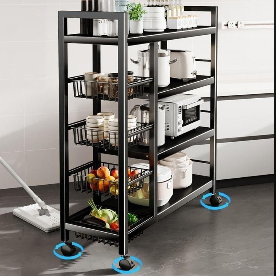 4-Tier Kitchen Storage Microwave Rack – Mobile & Space-Saving Organizer - LIFE STORES UGANDA